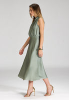 Midi Kleid aus nachhaltigem Satin mit Drapierung am Kragen