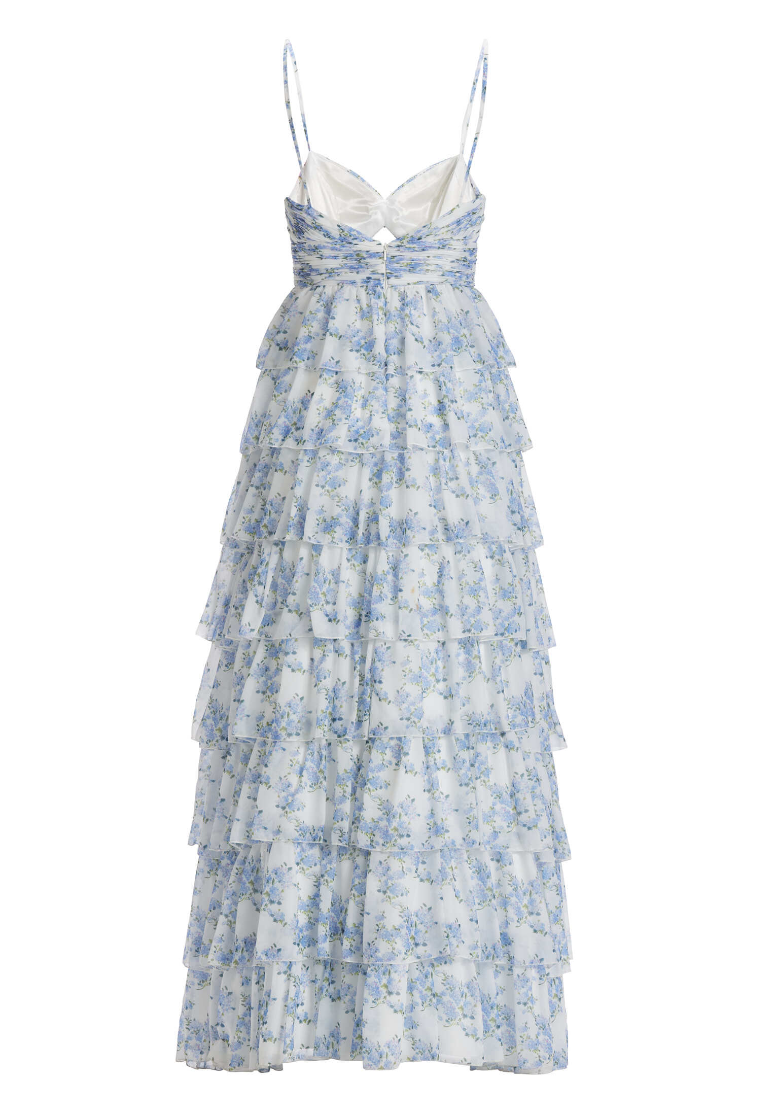 Printkleid mit Volantrock und Cut-out Detail