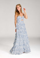 Printkleid mit Volantrock und Cut-out Detail