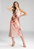 Bedrucktes Slip Dress aus Satin mit Stehkragen