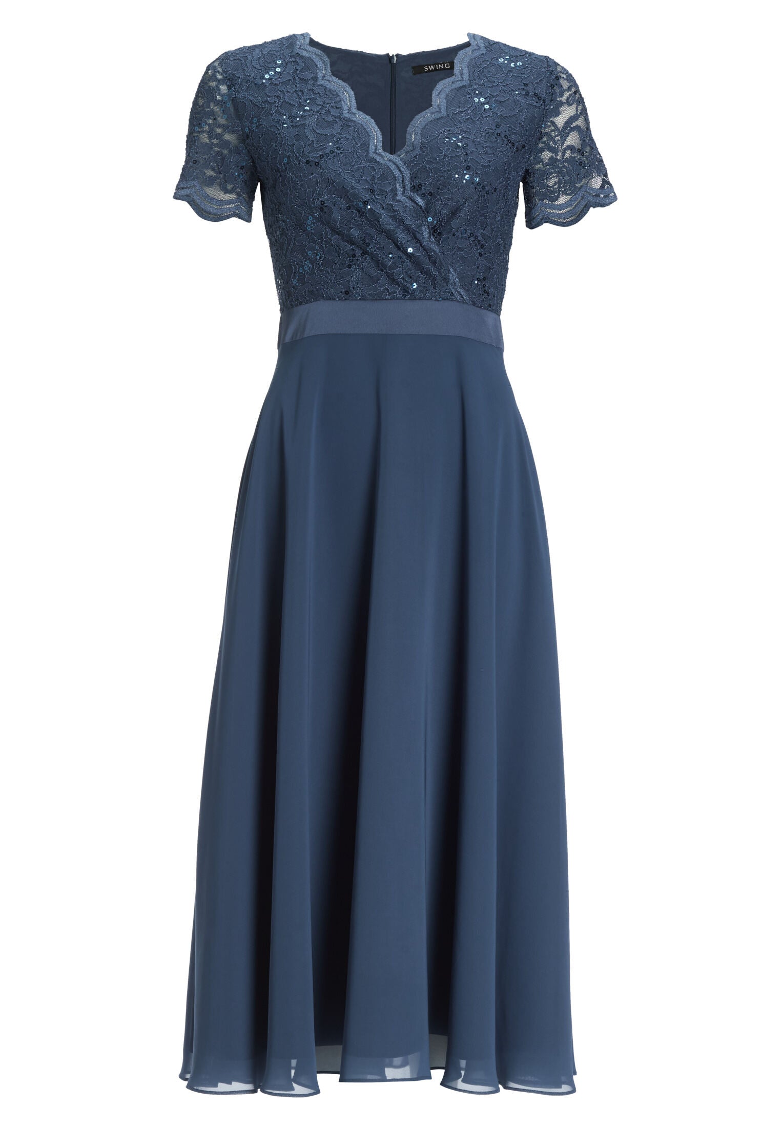 Cocktailkleid Halbarm aus Spitze-Chiffon-Mix