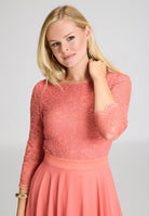 Abendkleid Midi mit Oberteil aus floraler Spitze und Chiffon Rock