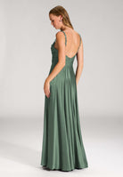 Satinkleid mit drapiertem Top und bestickten Trägern