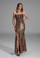 Paillettenkleid mit Corsagentop bronze