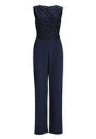 Jumpsuit aus Material-Mix mit Drapierung