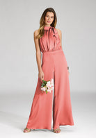 Jumpsuit mit Schluppe aus gehämmertem Satin terracotta