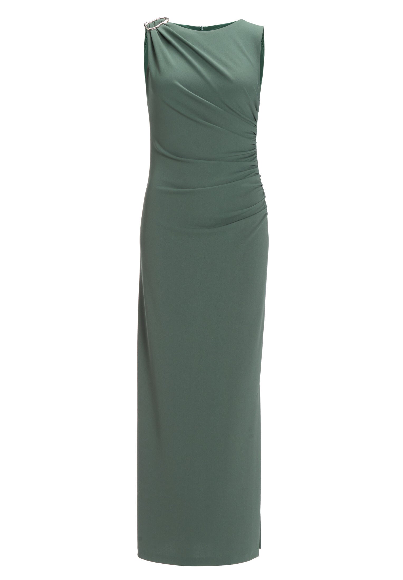 Abendkleid aus Crepe Jersey mit Drapierung und Zierschnalle