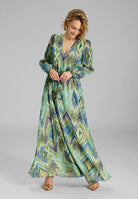 Maxikleid mit langen Ärmeln aus Chiffon mit Zick Zack Print