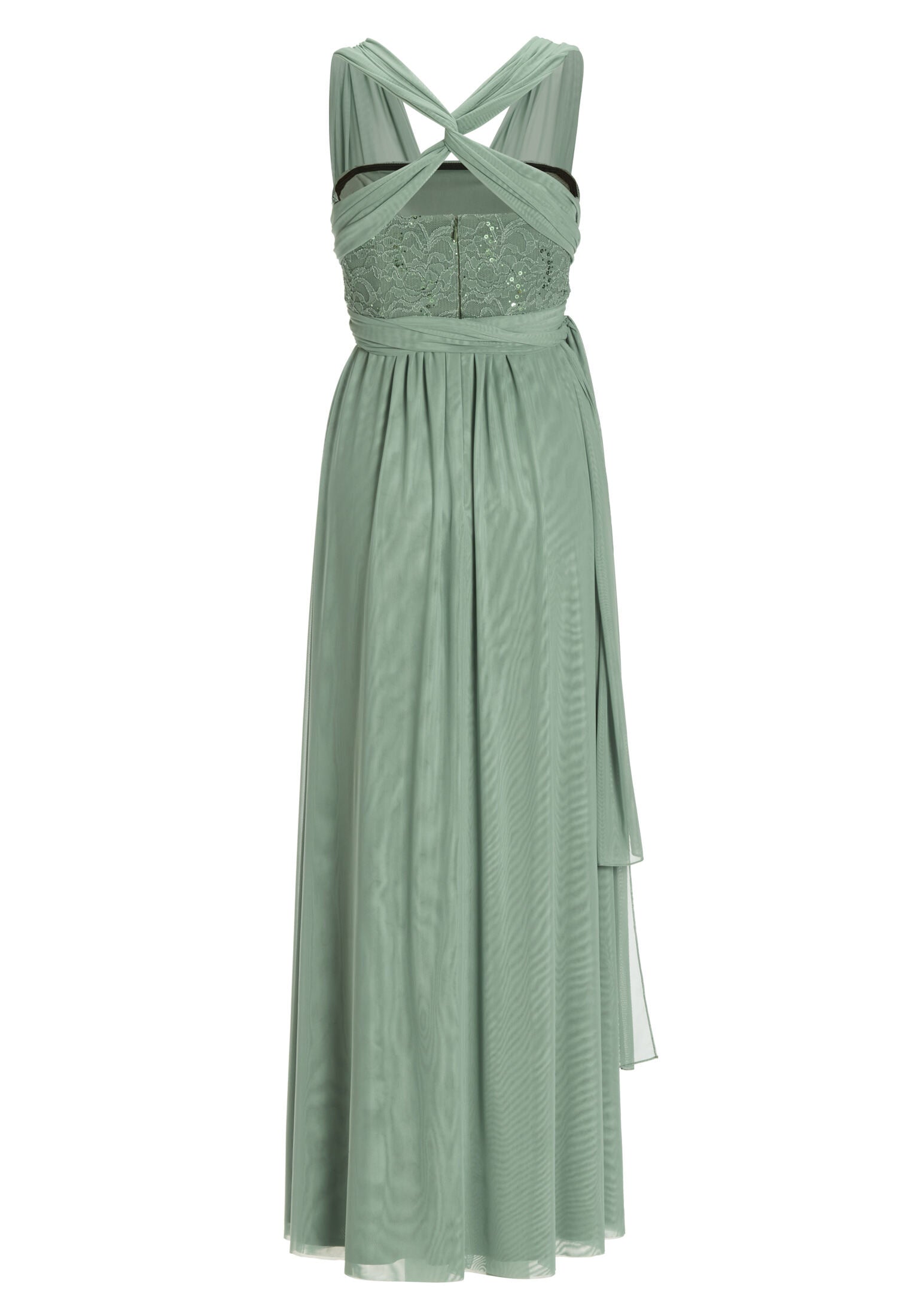 Abendkleid aus Mesh und Spitze mit verschiedenen Bindemöglichkeiten