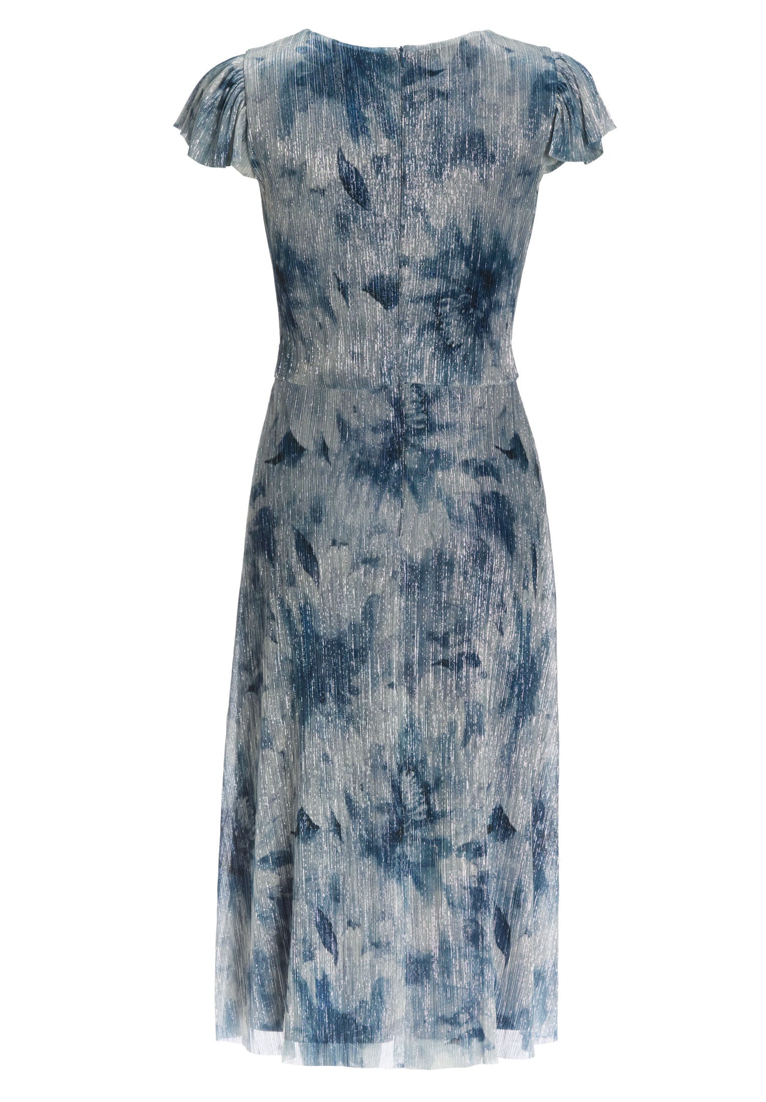 Midi Kleid aus bedrucktem Plissee Jersey mit kurzen Ärmeln