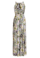 Maxi Kleid mit amerikanischem Ausschnitt aus nachhaltigem bedruckten Satin