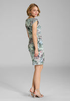 Etui Kleid aus floral bedrucktem Scuba mit Drapierung