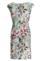 Etui Kleid aus bedrucktem Scuba mit Wickel-Ausschnitt