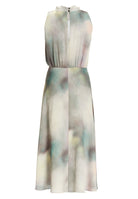 Midi Kleid aus gehämmertem Satin mit abstraktem Druck und Drapierung am Kragen