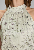 Cocktailkleid aus floral bedrucktem Satin mit Volant Saum