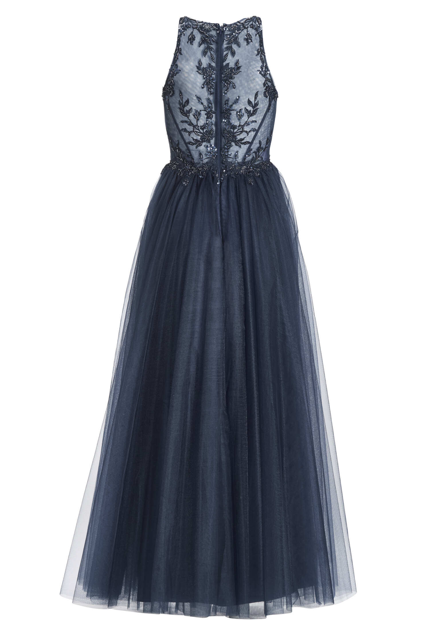 Bodenlanges Tüllkleid mit Stickerei