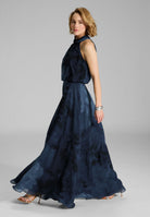 Abendkleid mit blusigem Top aus floral bedrucktem Chiffon