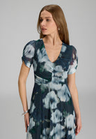 Midi Kleid mit Ärmel aus Mesh mit Ikat Druck