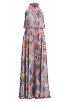 Maxikleid mit Beinschlitz aus Chiffon mit Zick Zack Print