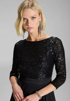 Cocktailkleid in Midi Länge mit Top aus elastischer Paillette und Tellerrock in Chiffon