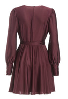 Cocktailkleid aus Satin mit breiten Manschetten, Wickel Oberteil und Tellerrock