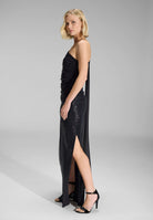 One-Shoulder Abendkleid aus foliertem Jersey mit Chiffon Schal