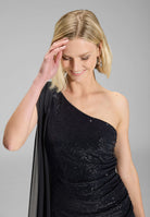One-Shoulder Abendkleid aus foliertem Jersey mit Chiffon Schal