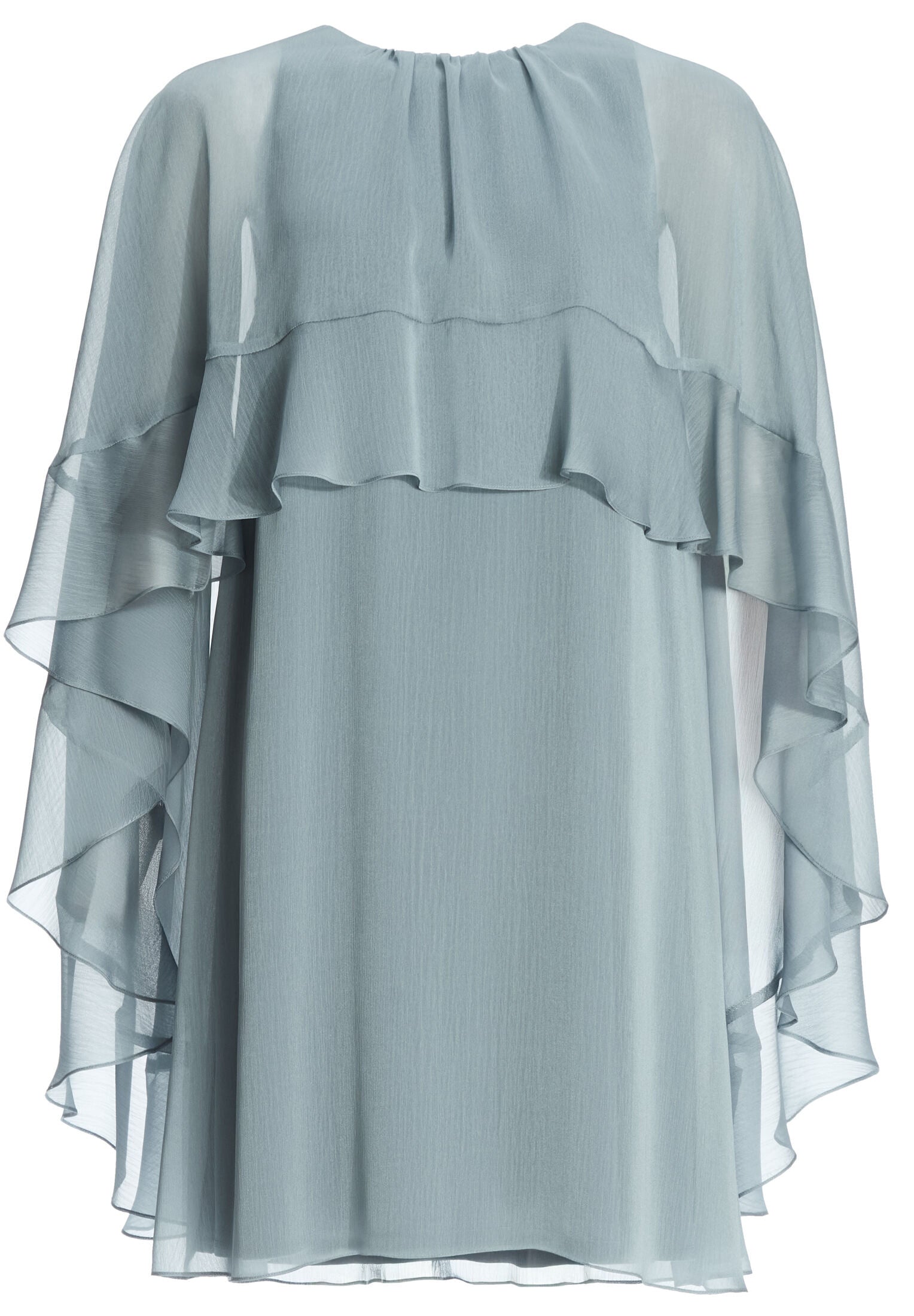 Kurzes Cape-Kleid aus Crinkle Chiffon mit Volants