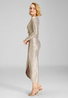 Abendkleid in 7/8 Länge aus foliertem Jersey mit Beinschlitz