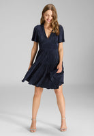 Cocktailkleid mit Stufenrock aus Plissee Jersey navy
