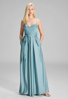 Satin Jumpsuit mit angedeutetem Wasserfallausschnitt ocean teal