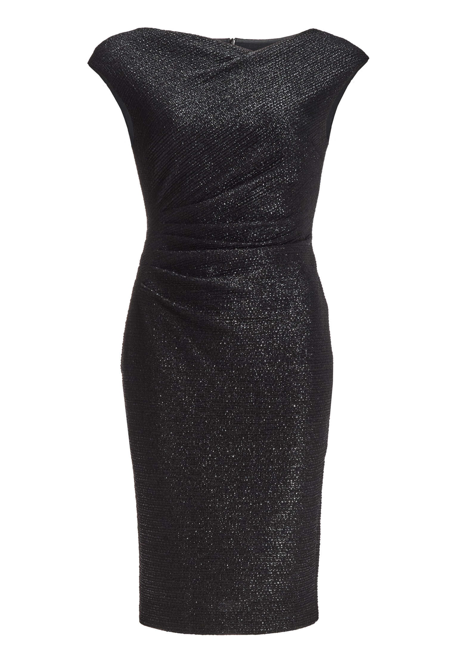 Cocktailkleid aus foliertem Jersey in Bouclé Optik mit Drapierungen