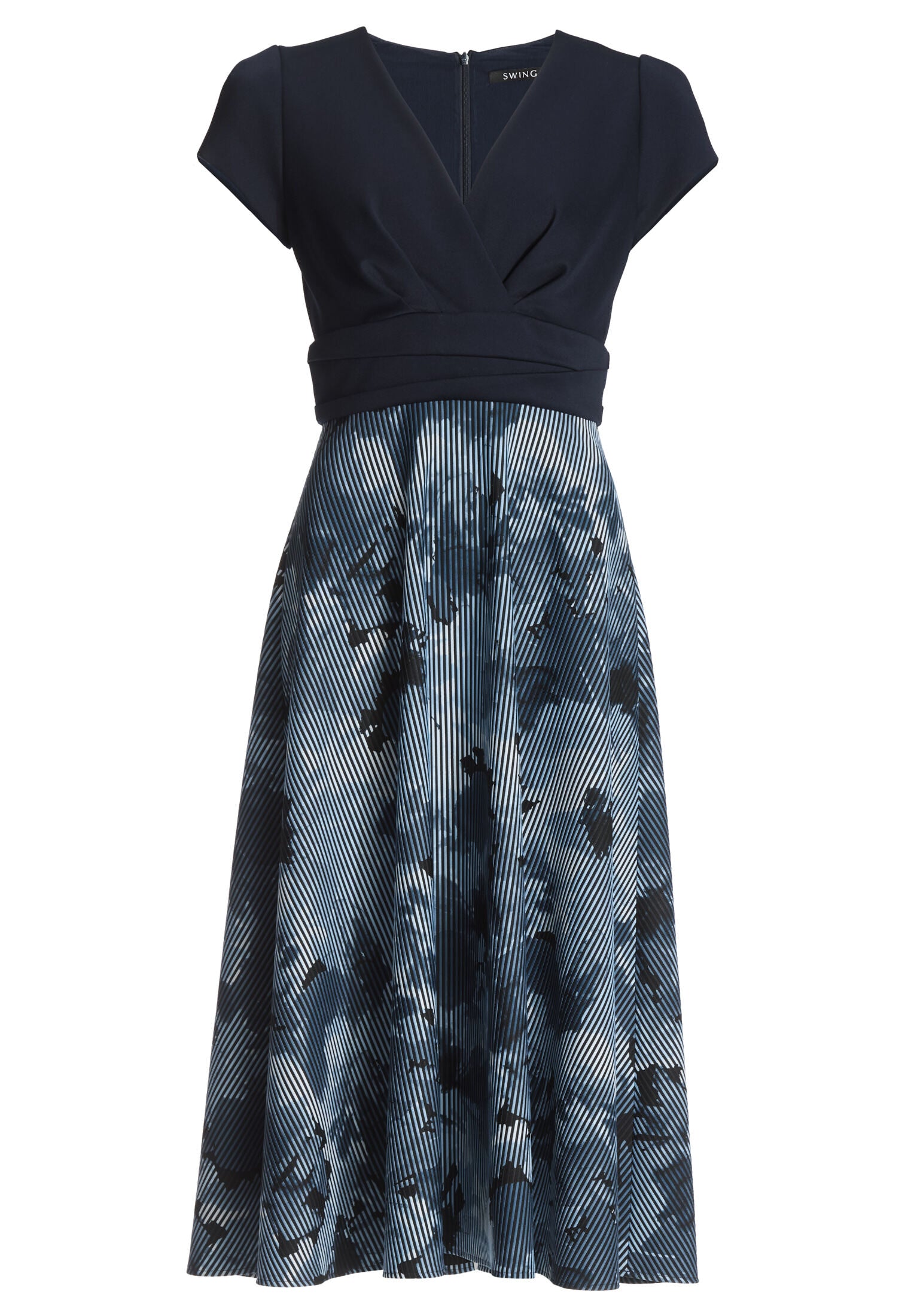 Midi Kleid mit Rock aus bedrucktem Ottoman