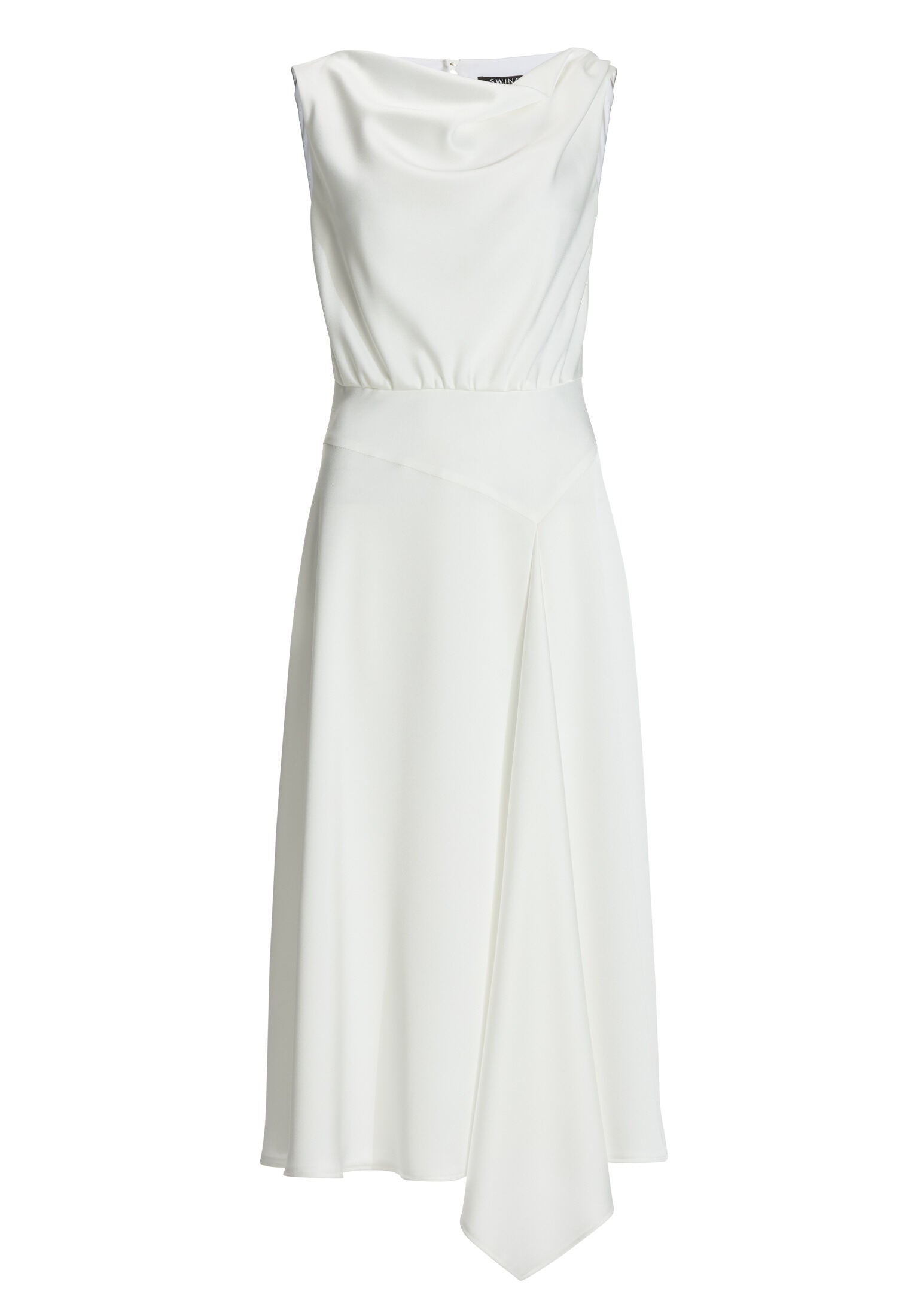 Cocktailkleid aus Satin mit Wasserfall Ausschnitt und seitlichem Godet