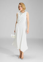 Cocktailkleid aus Satin mit Wasserfall Ausschnitt und seitlichem Godet ivory