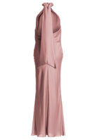 Abendkleid aus nachhaltigem Satin mit Stehkragen