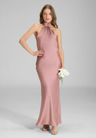 Abendkleid aus nachhaltigem Satin mit Stehkragen vintage pink