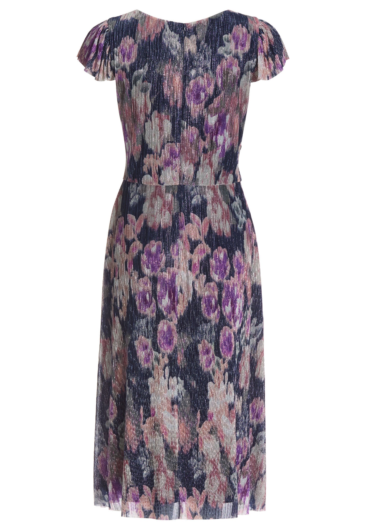 Midi Kleid aus bedrucktem Plissee Jersey mit kurzen Ärmeln