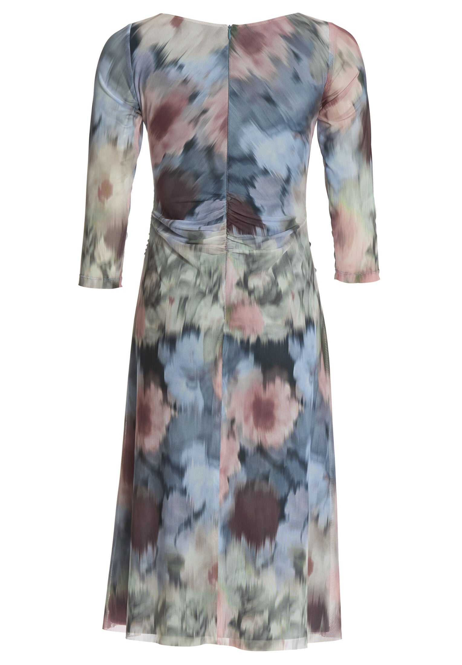 Midi Kleid aus bedrucktem Mesh in Wickel Optik