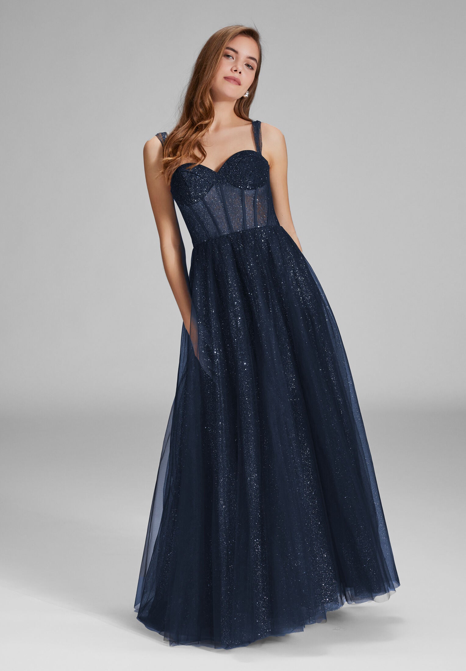 Tüllrobe mit Schimmereffekt navy