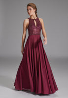 Abendkleid mit Stickerei und Cut-Out Detail grape wine