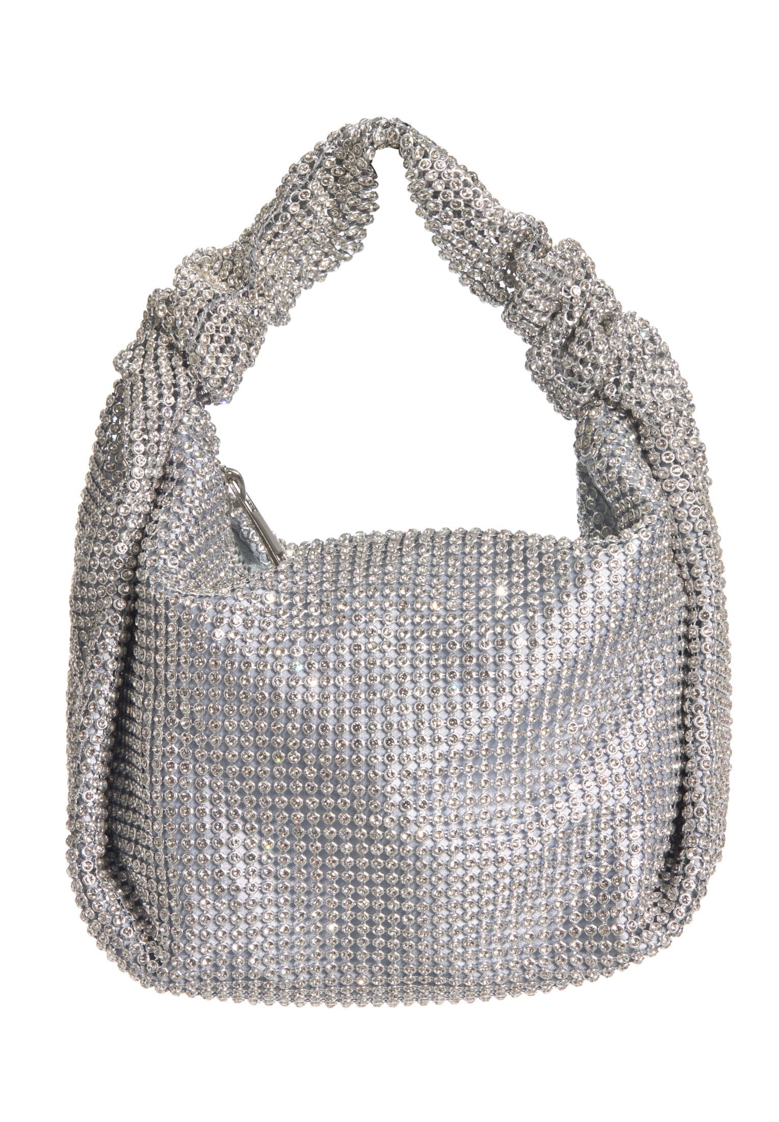 Henkeltasche aus glänzendem Strassgewebe silver One Size