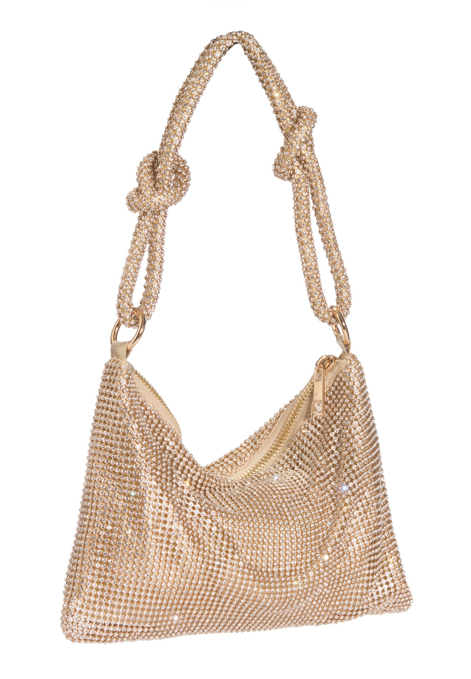 Elegante Handtasche aus glänzendem Strassgewebe gold One Size