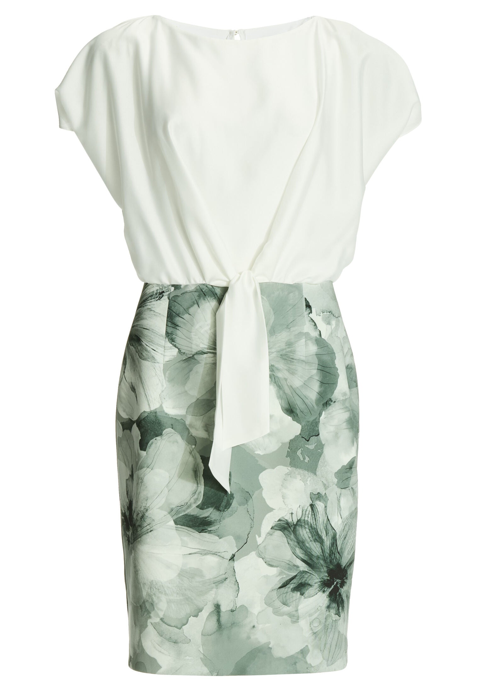 Etuikleid aus floral bedrucktem Scuba und Satin Top