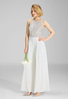 Jumpsuit mit amerikanischem Ausschnitt und besticktem Oberteil ivory