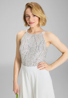 Jumpsuit mit amerikanischem Ausschnitt und besticktem Oberteil