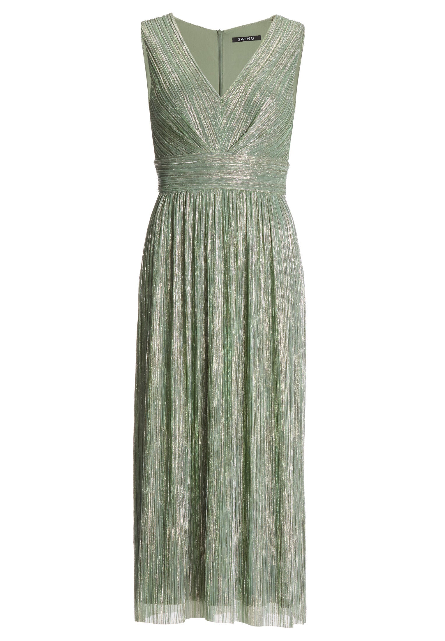 Cocktailkleid aus glänzendem Plissee Jersey mit V-Ausschnitt