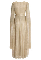 Abendkleid aus glänzendem Plissee Jersey mit langen Cape Ärmeln
