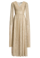 Abendkleid aus glänzendem Plissee Jersey mit langen Cape Ärmeln