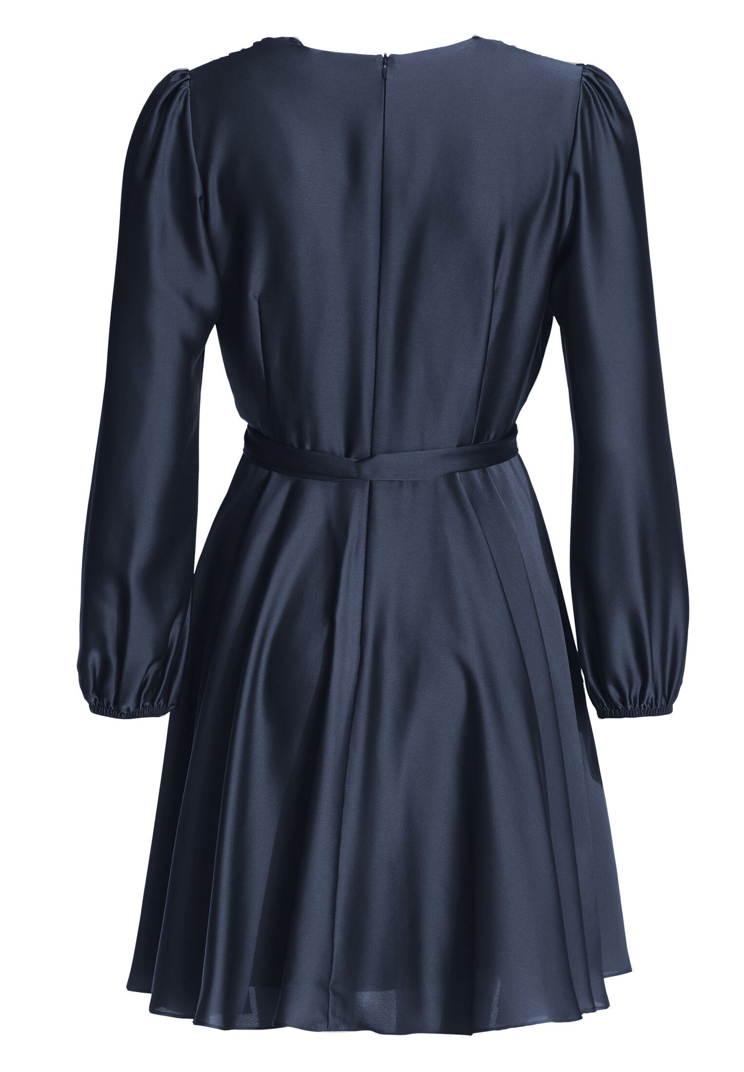 Cocktailkleid aus nachhaltigem Satin mit Wickel Oberteil und Tellerrock